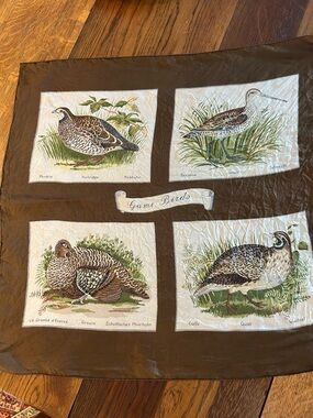 Vintage KREIER Gamebirds Silk Hand Rolled Scarf, Switzerland